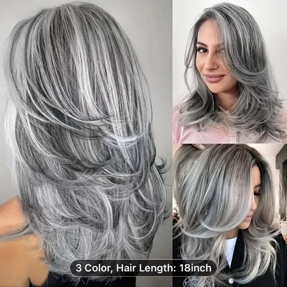 Long Straight Synthetic Wig - Heat-Resistant Gray/White/Black/Brown. - Picture 2 of 4